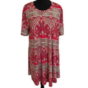 Amazon Womens Red Paisley Short Sleeve Loose Fitting Casual Dress Plus Size 2X